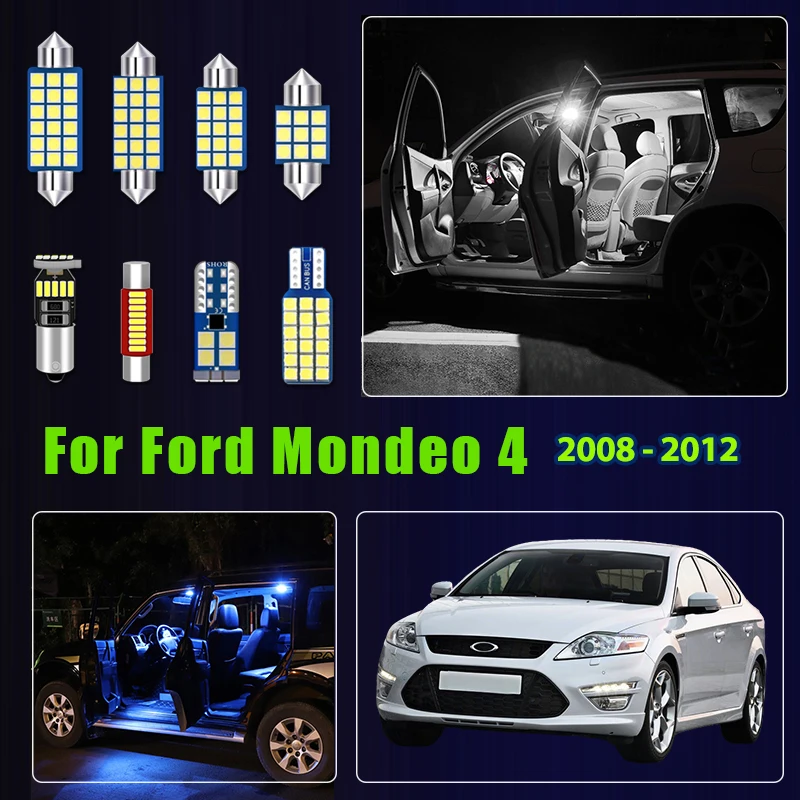

For Ford Mondeo 4 MK4 2008 2009 2010 2011 2012 11pcs Car LED Bulbs Kit Reading Lamps Trunk Vanity Mirror Lights Accessories