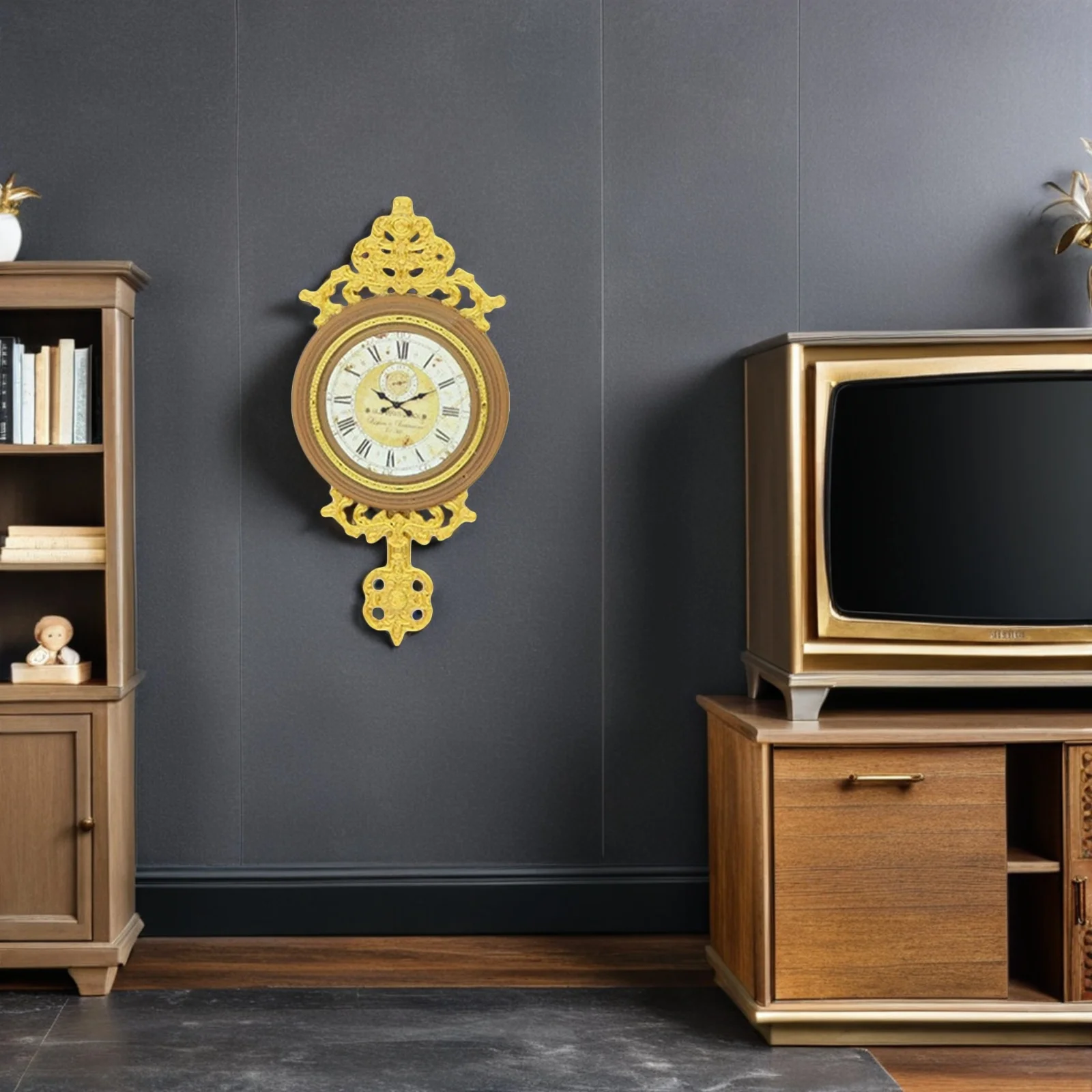 

3Pcs Retro Wall Clock with Roman Numerals Realistic Pendulum Detail for Miniature House Furniture Bedroom Setup Decoration