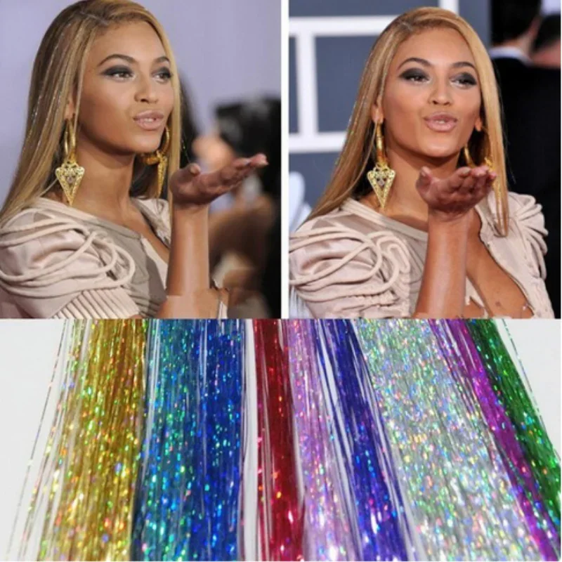 100cm/93 cm Holographic Hair Accessories Glitter False Hair Tinsel Sparkle Extensions 120 Strands Bling Twinkle Hair Extension