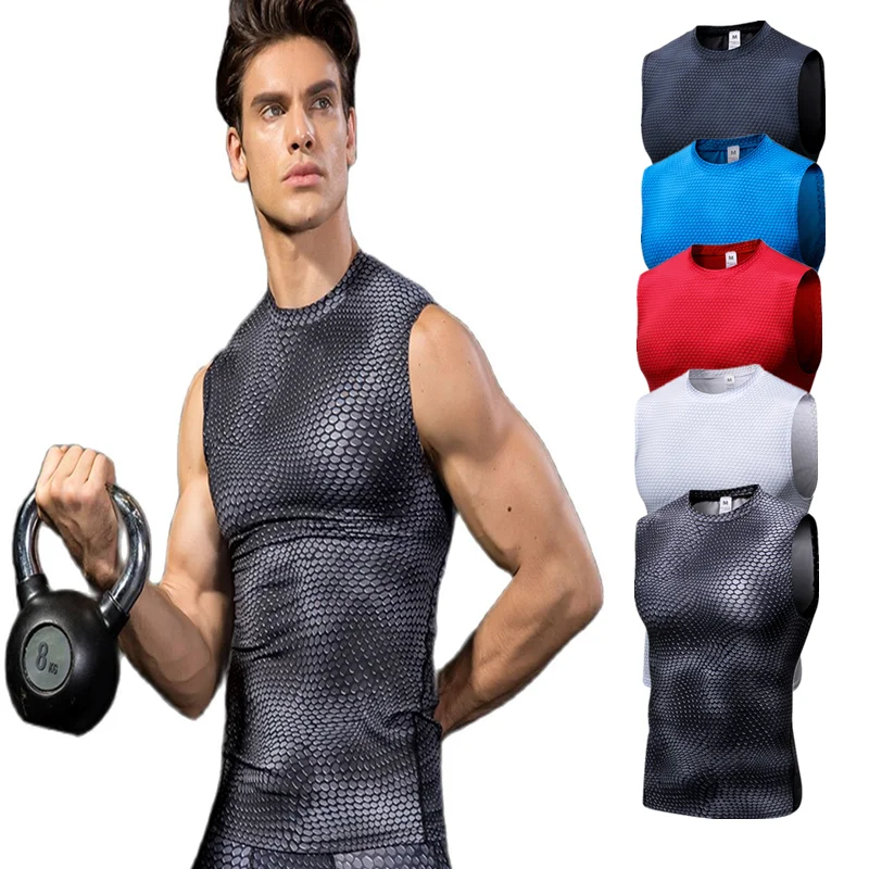 Men Running Tops Sleeveless Sports Vest Tank Compression Boy Sweatshirt Tights Basketball Fitness Skinny Clothes S M L XL 2XL
