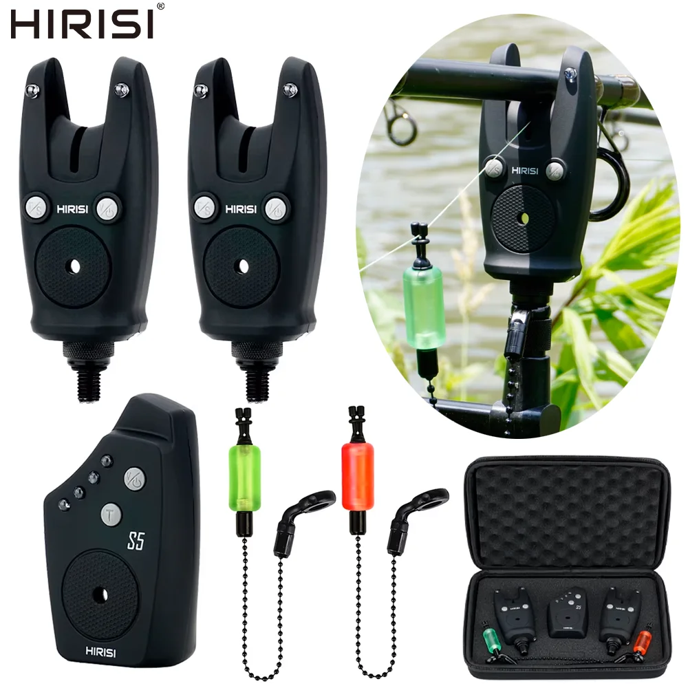 hirisi-s5-carp-fishing-alarm-set-1-2-with-2-led-swingers-adjustable-sensitivity-volume-tone-with-portable-storage-case