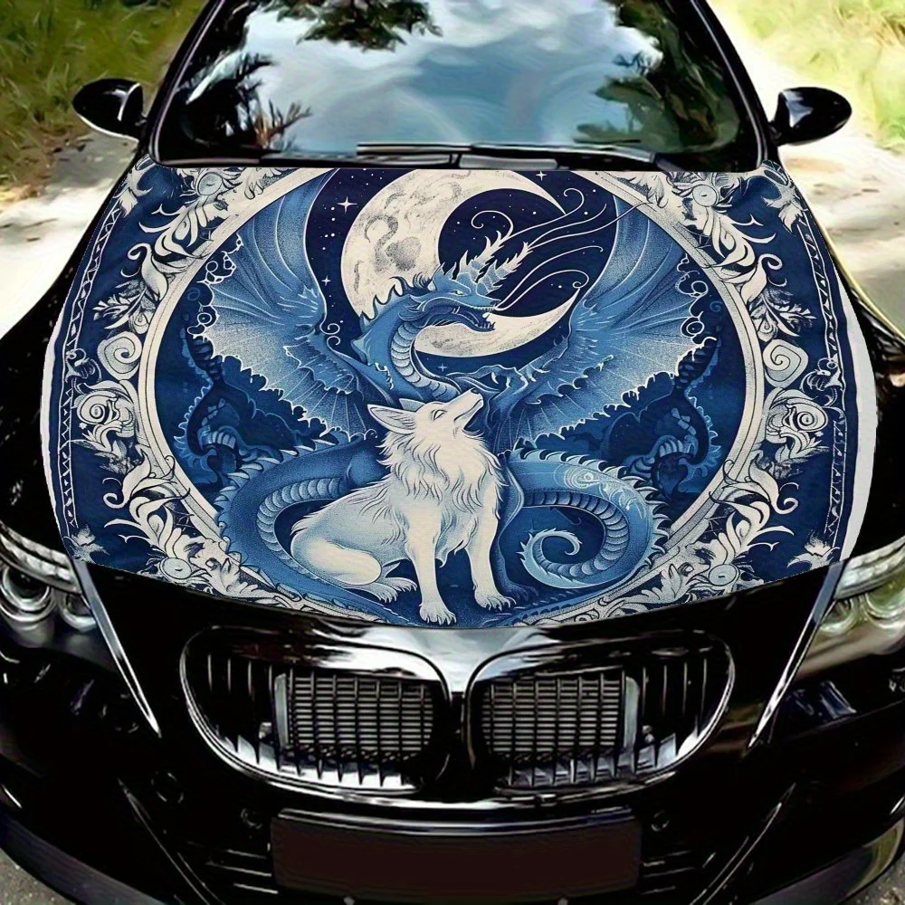 

Mysterious Dragon And Wolf Car Hood Wrap - PVC Decal Sticker For Trucks, Bonnets & Cars, Universal Fit, Stylish Graphic Design,