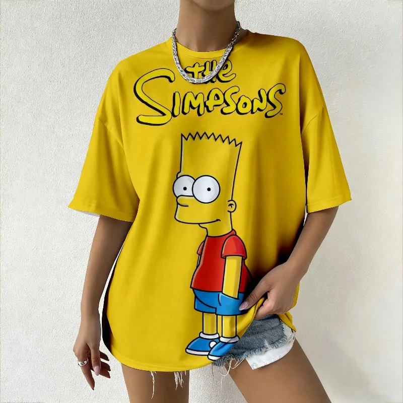 

2026 Disney Brand Women's Y2K Oversized T-Shirt Summer Bart Simpson Print Casual Top Loose Fit Tee for Street Daily Styling