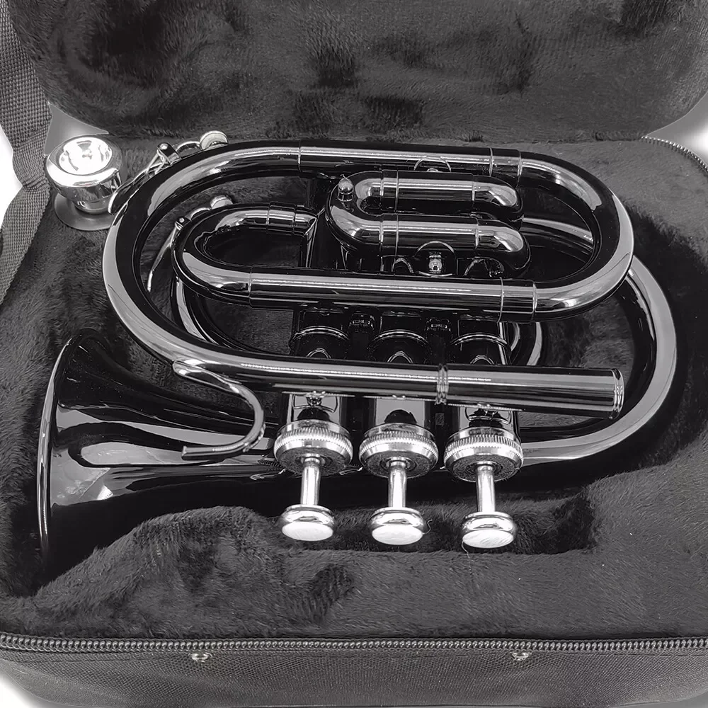 Yinfenteyinfente Black Bb Brass Pocket Trumpet With Case Mouthpiece Cleaning Cloth Gift Kit Nice