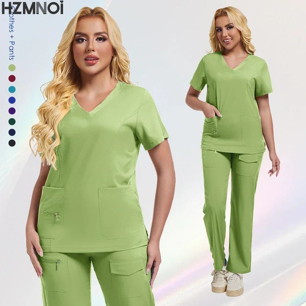 Эластичные скрабы, женский комплект, униформа для кормления, комплект клинических скрабов, пылезащитная спецодежда для медсестры и врача, медицинские скрабы, топ + брюки для бега