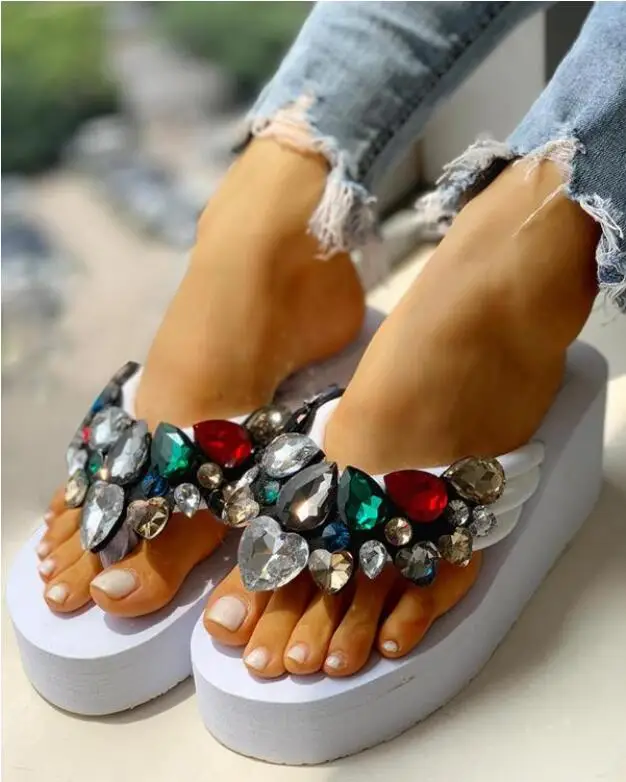 New Summer Platform Shoes Wedge Sandals Flip-flops Candy Color Gem Fashion Sandals Casual Shoes High Heeled Sandals Size 35~40