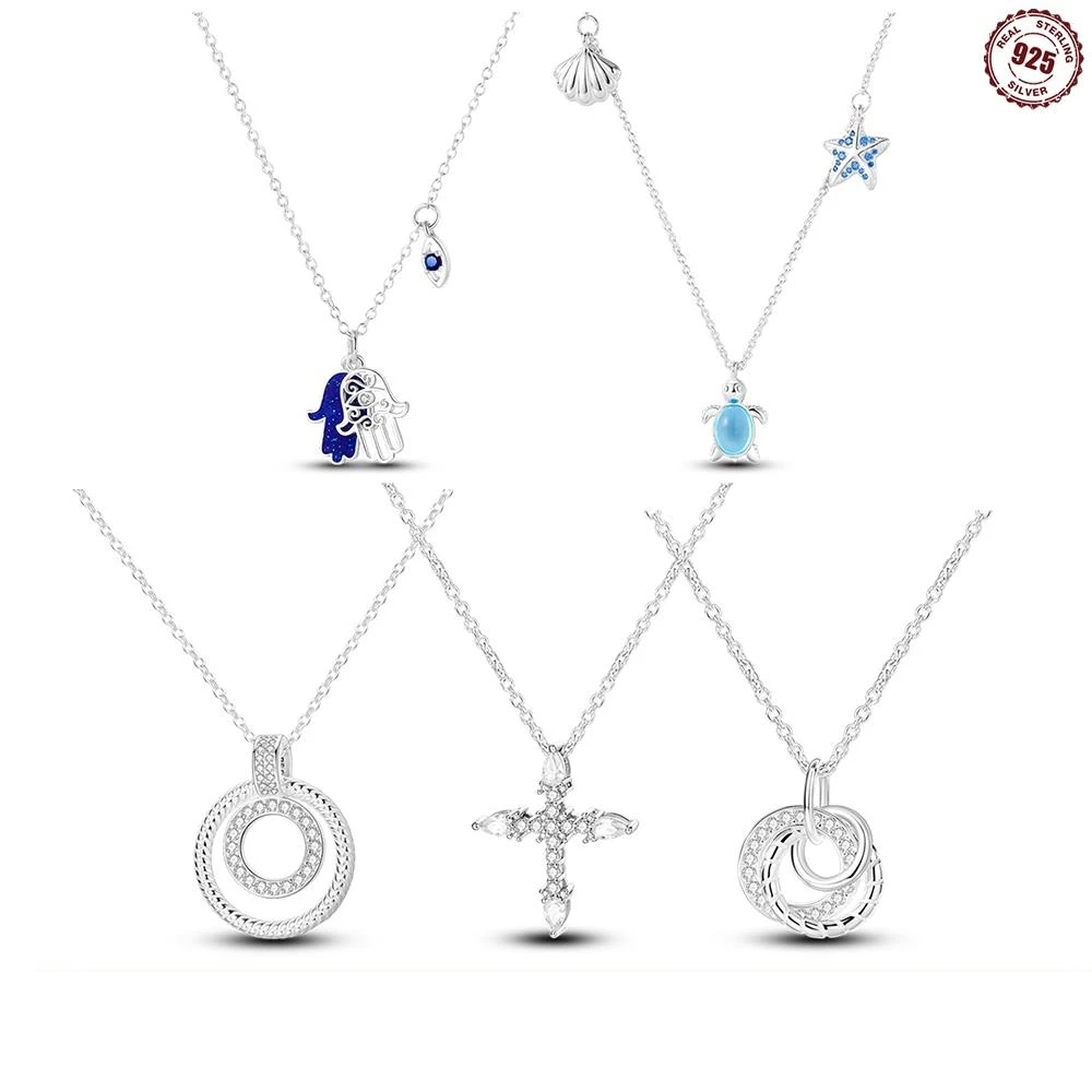 

CYCUFF 925 Sterling Silver Necklace Sea Turtle Starfish Shells Pendant Necklace For Women Wedding Party Gift Silver Jewelry