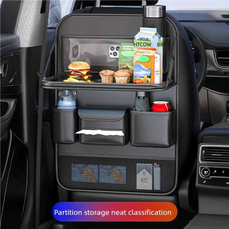 Car Seat Back Storage Bag Large Capacity Multi-Pocket Backseat Organizer Foldable Dining Table Tablet Tray Hanging Bag