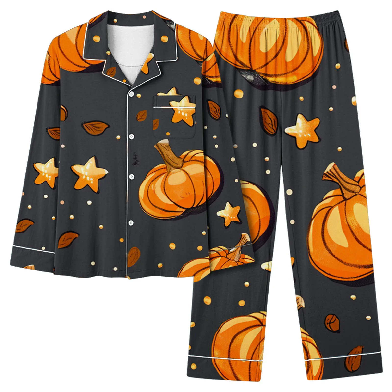 Home New Women's Sleepwear 2-piece Set Halloween Theme Pumpkin Ghost Pattern Printed Comfortable Leisure Set conjunto femenino