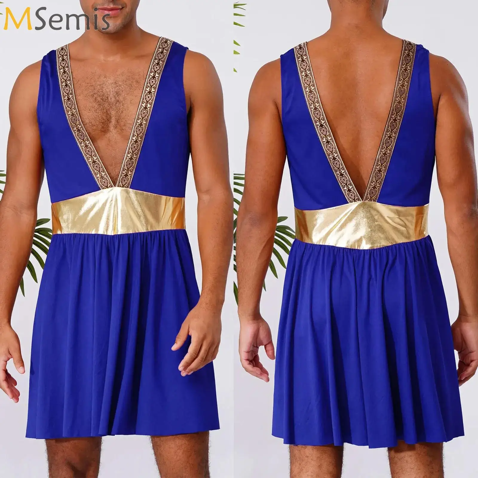

Mens Ancient Greek God Toga Gladiator Cosplay Costumes Roman Emperor Sleeveless Robe Halloween Party Medieval Warrior Outfits