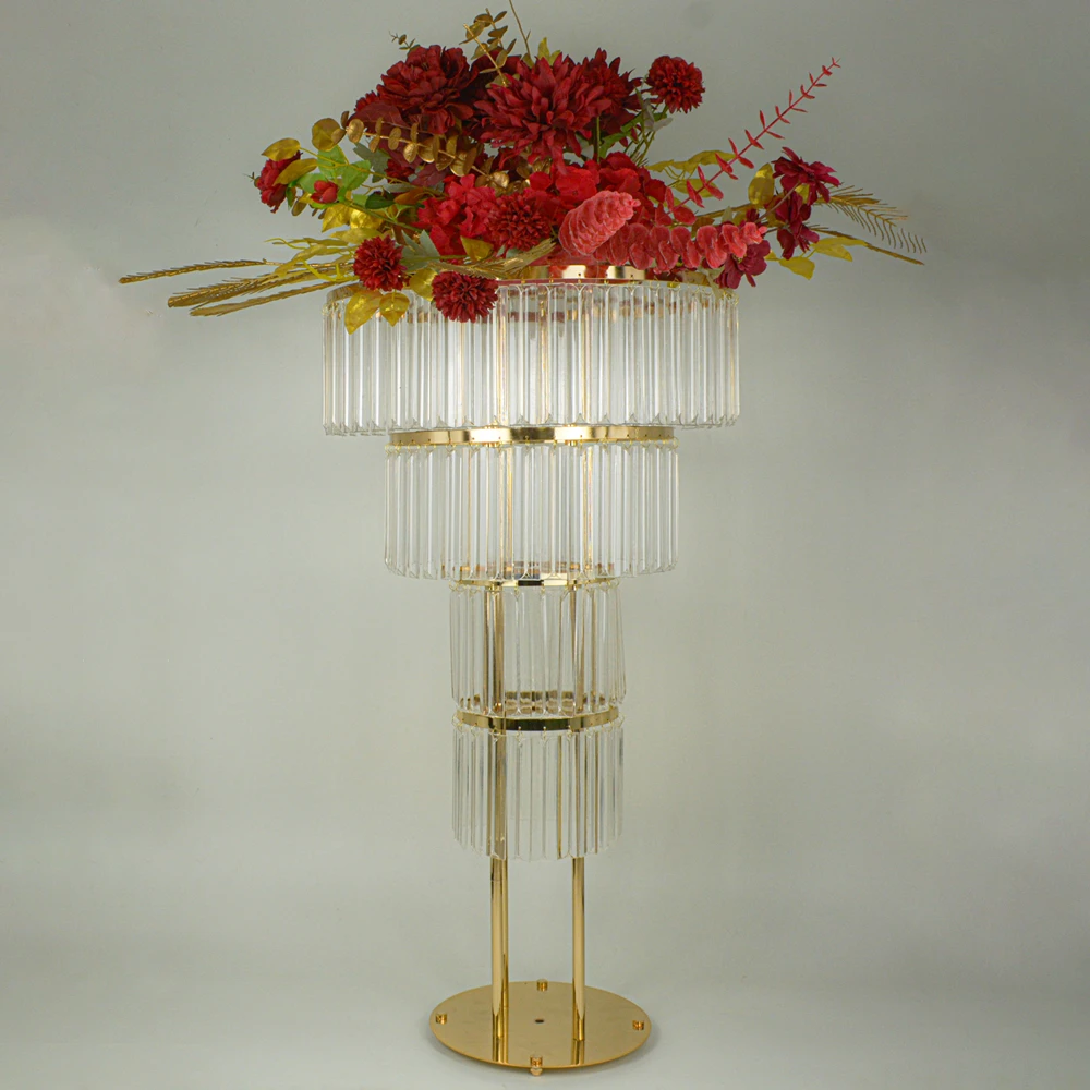 

2 PCS Flower Rack 37 Inches Gold Arch Stand Road Lead 4 Ties Wedding Centerpiece Flower Rack For Event Party Decoration