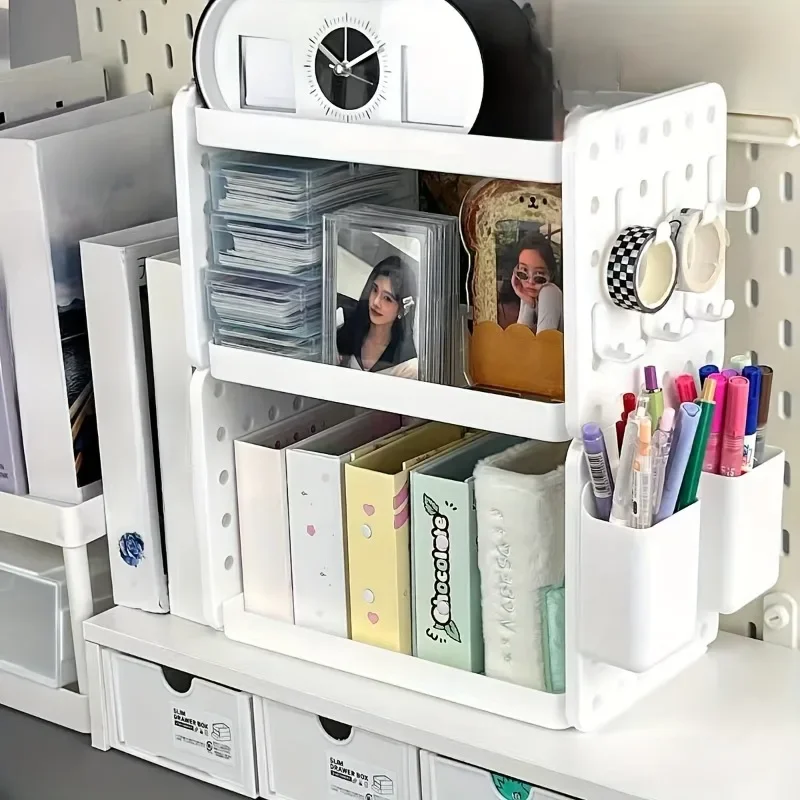 Desktop Storage Rack ABS Countertop Pegboard Organizer Triangle Shaped Holes Multi-Functional Desktop Stationery Storage Racks