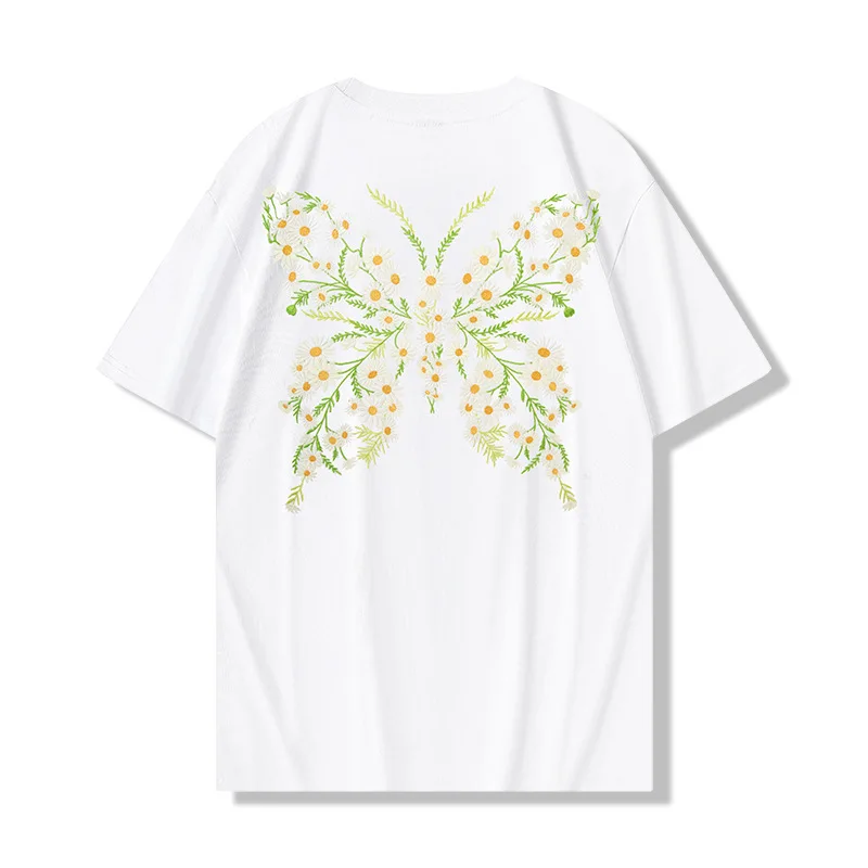 

Fashion Man Embroidery T Shirt Woman Butterfly Daisy Harajuku Graphic Tees Luminous Short Sleeve Designer High Quality Couple