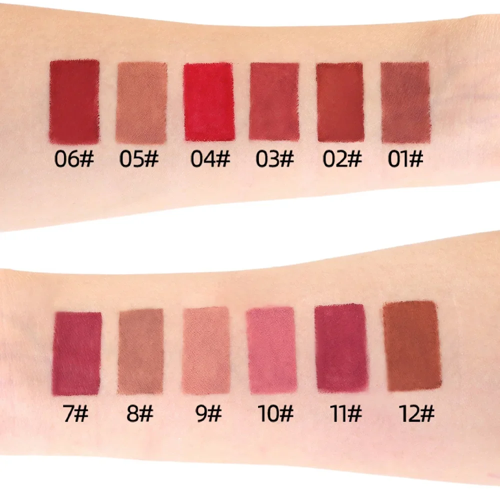 Caneta delineadora labial de veludo fosco, 12 cores, à prova d'água, longa duração, antiaderente, nude, vermelho, contorno, batom de alta pigmentação, maquiagem labial