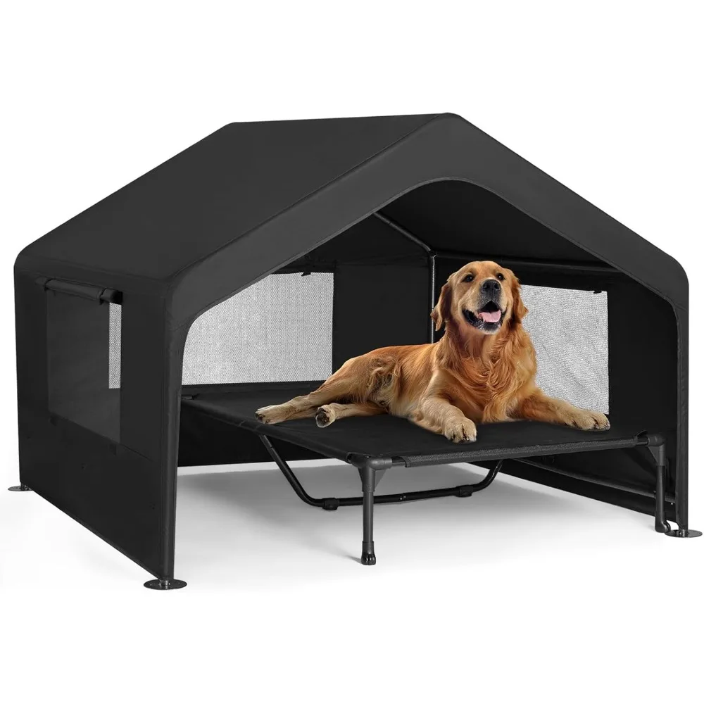 

Extra Large Dog House Outdoor with Elevated Dog Bed4.1'x4.1'x3.3',