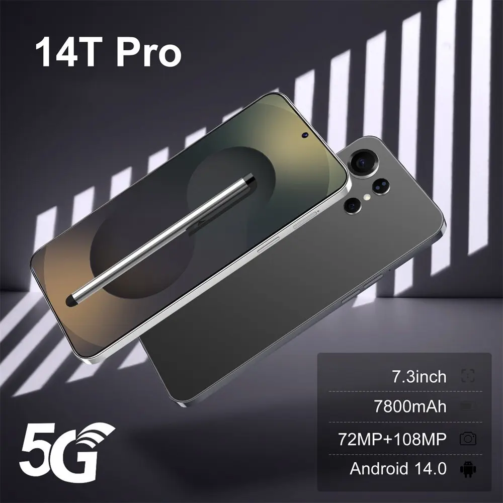 2026 حار جديد 14T Pro الأصلي 7.0 بوصة الإصدار العالمي الذكية 22GB + 2 تيرا بايت 5G بطاقة مزدوجة 7800mAh وظيفة التعرف على الوجه