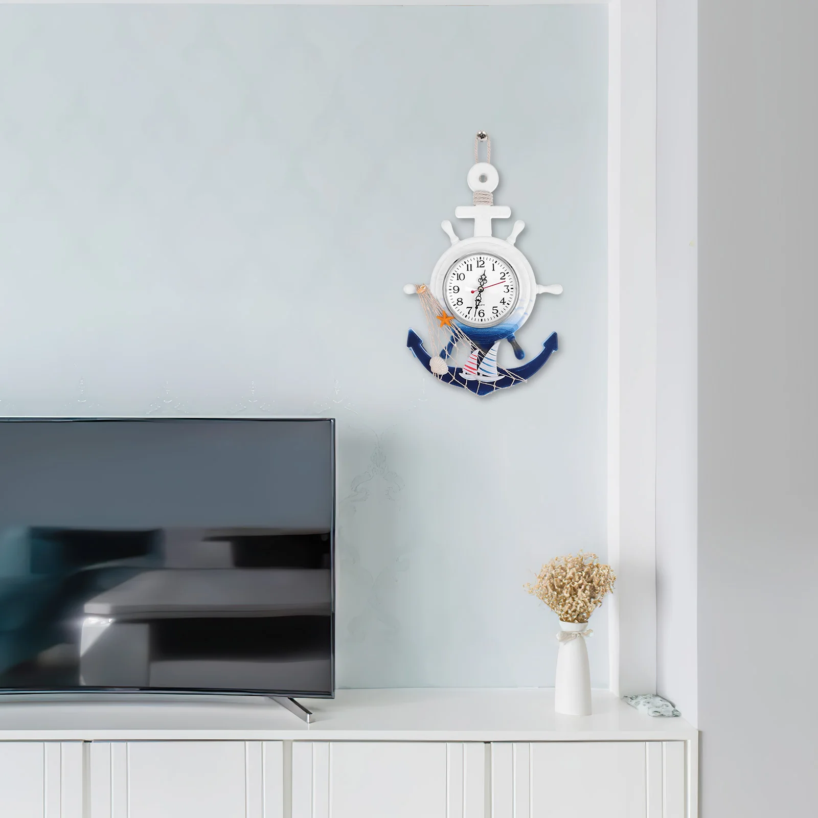 

Boat Anchor Wall Decorative Hanging Clocks Home Boat Anchor Clock Wooden Plastic Clear Mirror Surface Star Design