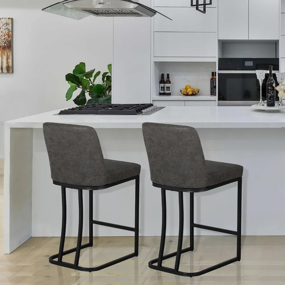 

Counter Height Bar Stools with Backs Set of 2 for Kitchen Counter 24 Inch Faux Leather Upholstered Barstools, Modern Bar Chairs