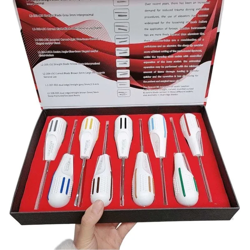 

Набор из 9 стоматологических элеваторов для удаления зубов, гибкие корневые элеваторы, набор для малоинвазивного удаления зубов, стоматологические хирургические инструменты