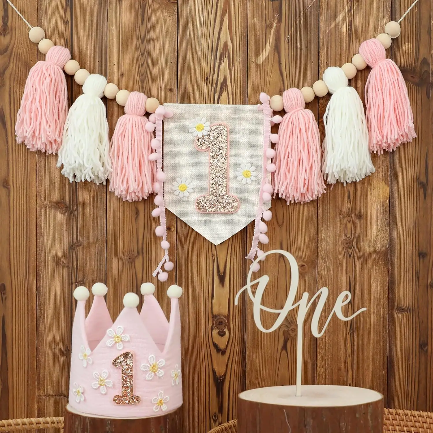 

Boho 1st Birthday High Chair Banner Pink Party Decoration For Girl Baby Shower Wall Hangings Decorative For Kids Bedroom