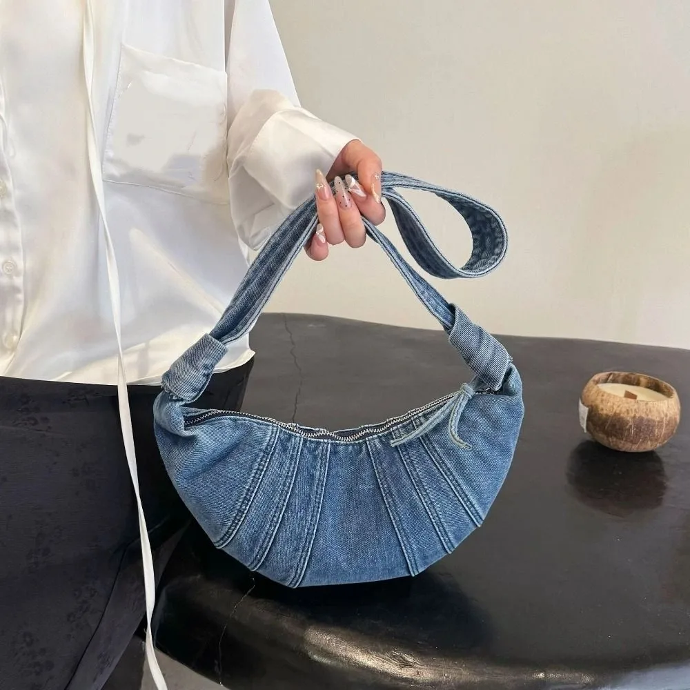 

Fashionable Vintage Croissant Crossbody Bag Large Capacity Solid Color Denim Canvas Bag Casual Handbag Jeans Canvas Bag Women
