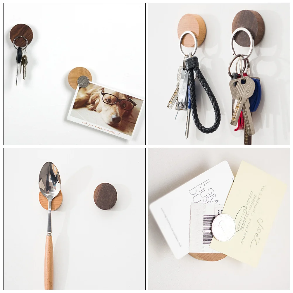 1 قطعة ملصق الثلاجة المغناطيسي الكاكي الخشب الصلب Traceless مفتاح شماعات مغناطيس قوي تخزين الثلاجة هوك ديكور المنزل العملي #3