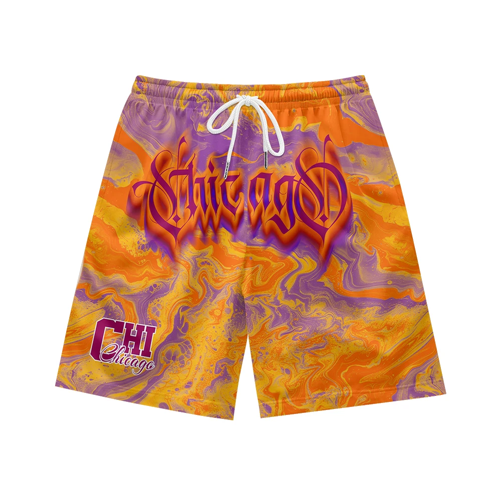 100% Polyester All Over Printing Custom Men's Shorts Summer Men Anime Shorts pantalones casuales Orange printing