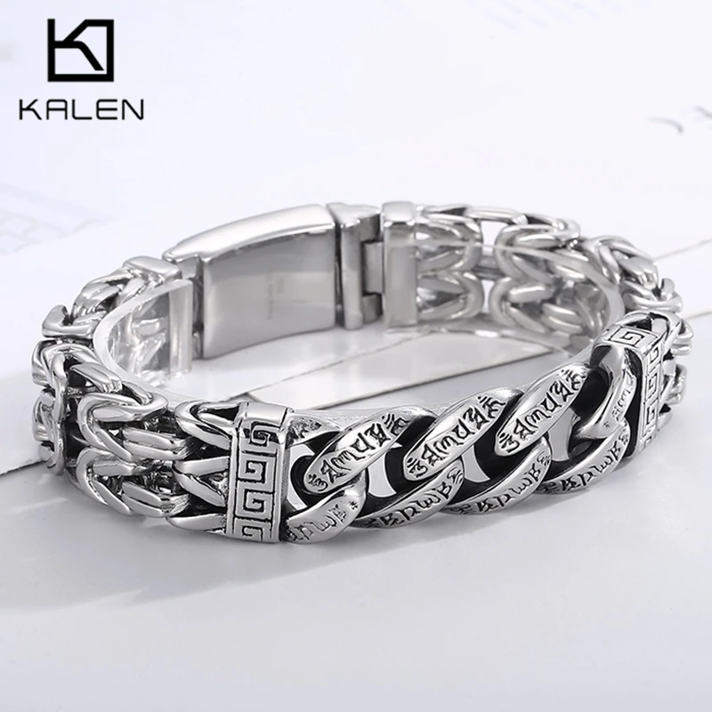 16MM Vantage Stainless Steel Heavy Men's Bracelet Punk Cast Double Row Chain Bracelet Male Hand Jewelry Armband Boyfriend Gift