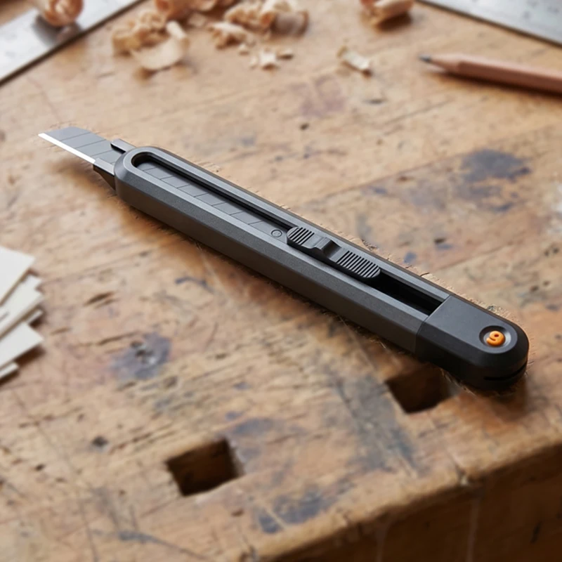 Cuchillo retráctil de 9 mm, hoja SK2, mango de ABS, rompecuchillas integrado, autoblocante, cortador de cajas de alta resistencia para el hogar