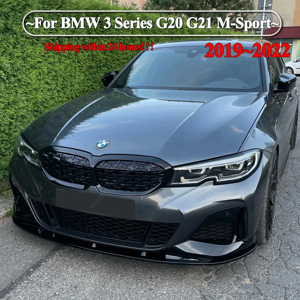 Für BMW G20 G21 M-Sport 320i 330i M340i XDrive 2019-2022 Auto Frontstoßstange Lippe Diffusor Spoiler ABS Hochglanz Schwarz Karosserie-Tuning