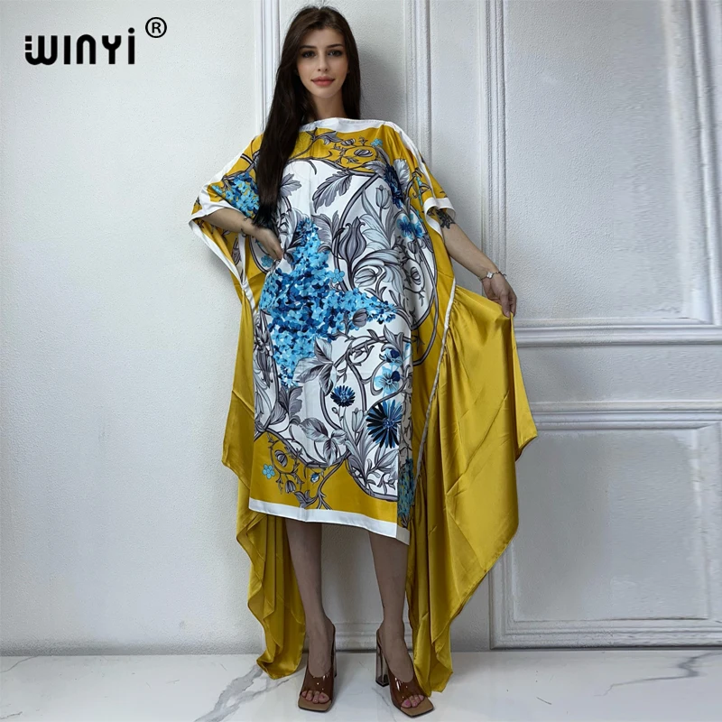 WINYI summer boho Print kaftan fashion african clothing beach outfits for women evening maxi dress muslim abaya dubai luxury