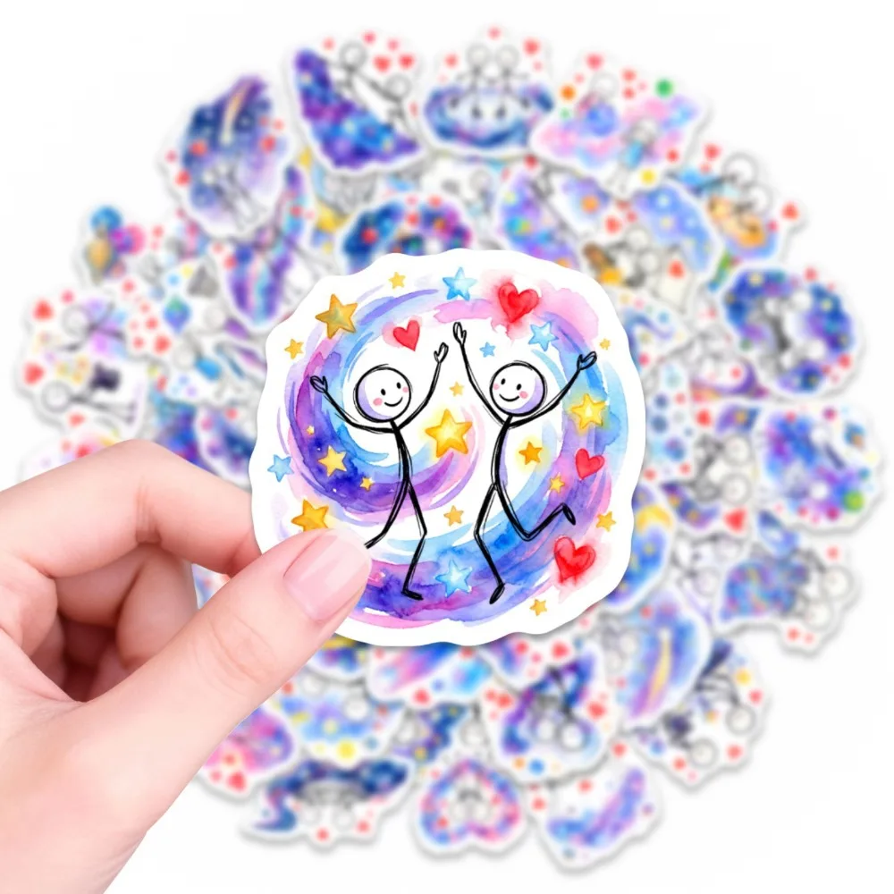 

10/50Pcs Starry Sky Watercolor Couple Sketching Stickers Dreamy Graffiti Handmade Account Cup Waterproof Decorative Stickers