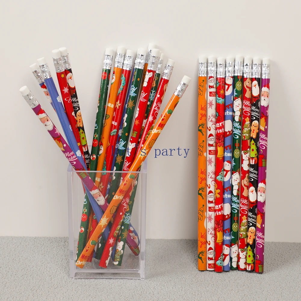 24Pcs Cartoon Santa Claus Snowman HB Writing Painting Pencils for Kids Birthday Party Favors Pinata Christmas Stationery Prizes