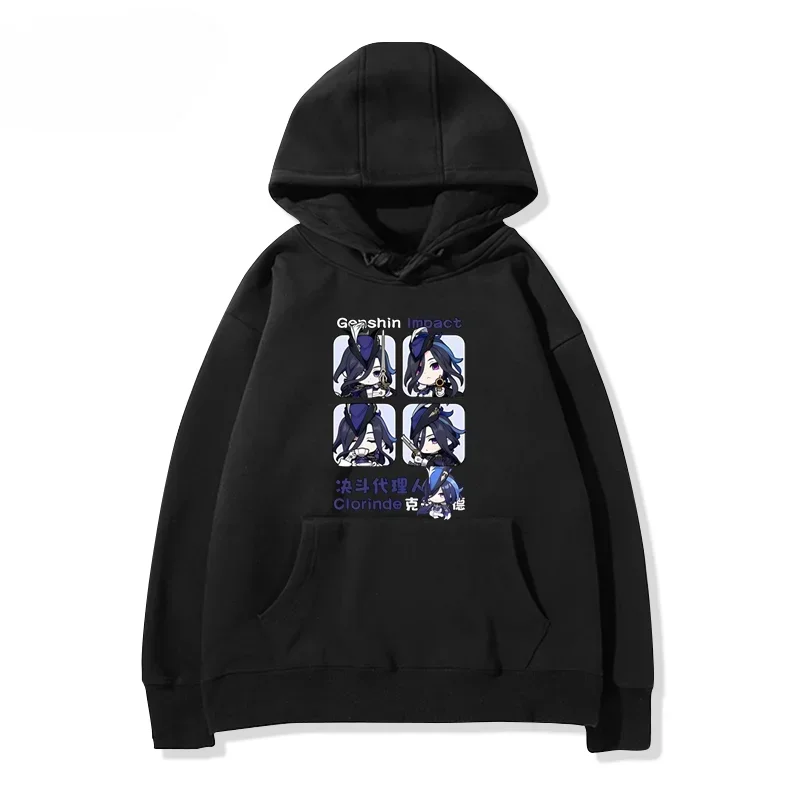 Fashion Anime Genshin Impact Hoodies Clorinde Graphic Women's Sweatshirts Streetwear Hooded Shirt Harajuku Woman Clothing Tops