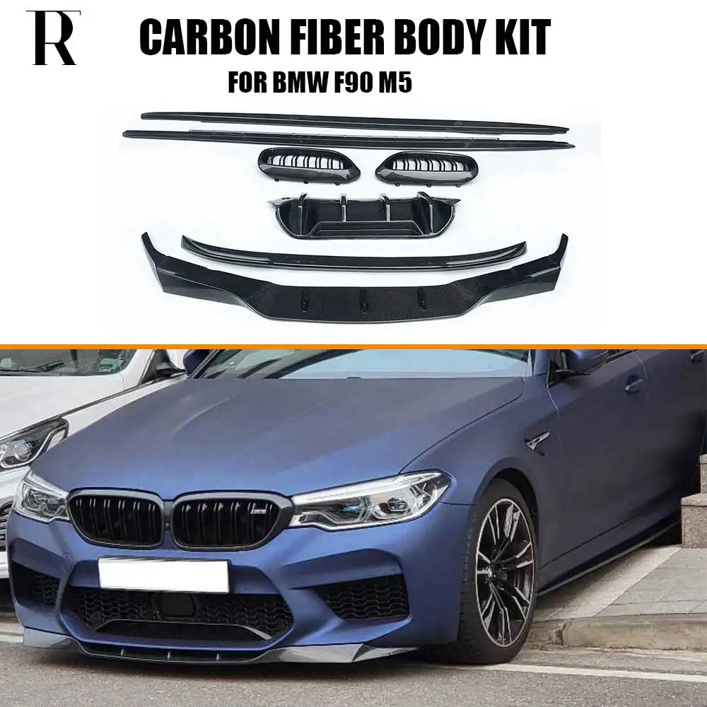 Carbon Fiber Bodykit Front Lip Side Skirt Rear Diffuser Trunk Spoiler for BMW F90 M5 2018-2021 Pre-Lci