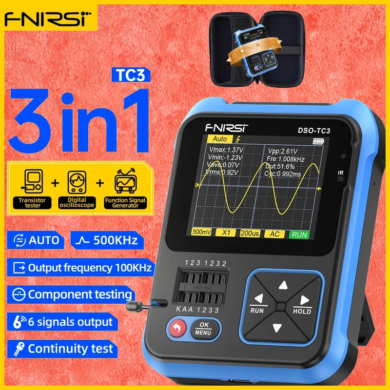 

FNIRSI DSO-TC3 Digital Oscilloscope Transistor Tester Function Signal Generator 3 in 1 Multifunction Electronic Component Tester