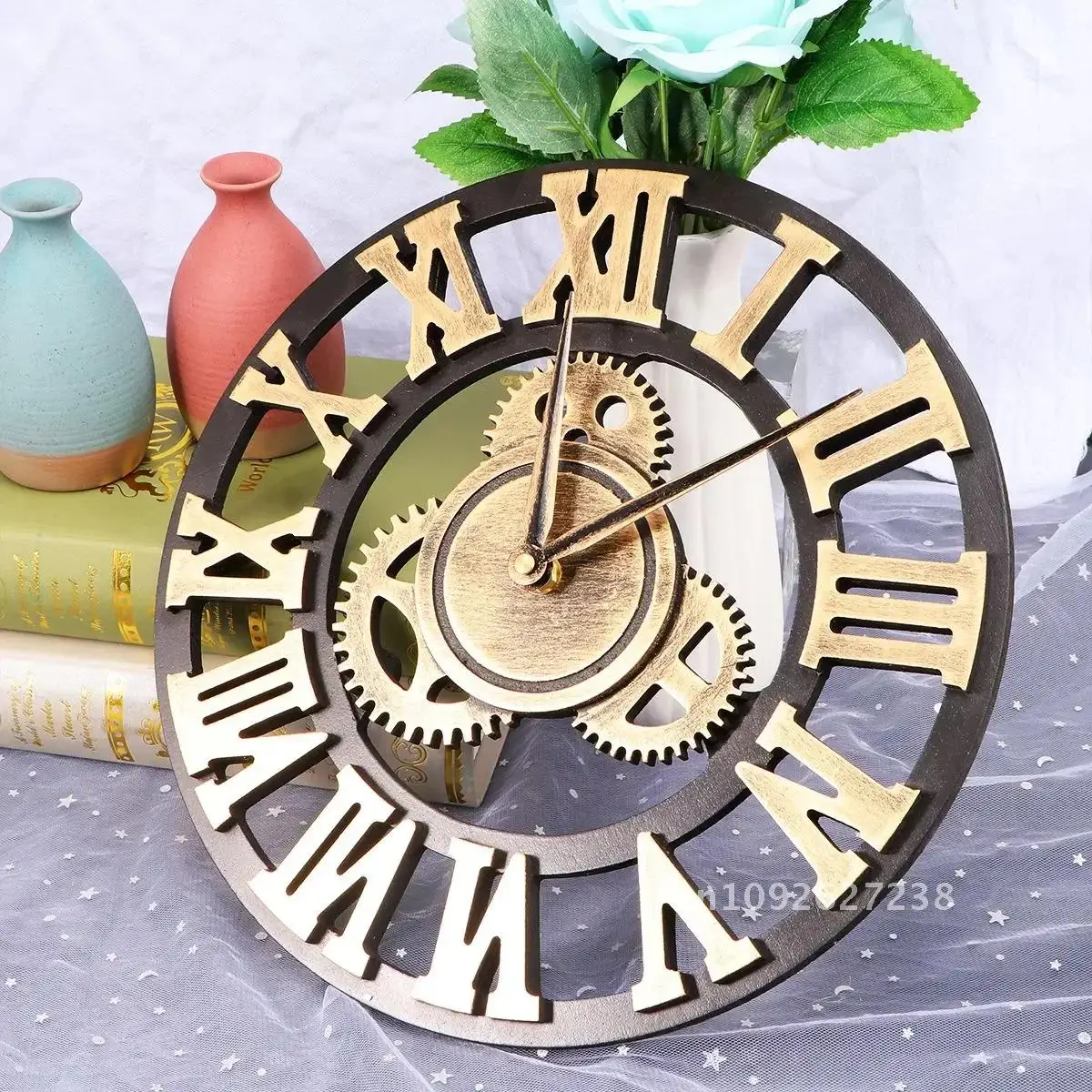 Industrial Gear Wall Clock Decorative Retro MDL Wall Clock Industrial Age Style Room Decoration Wall Art Decor (Without Battery)