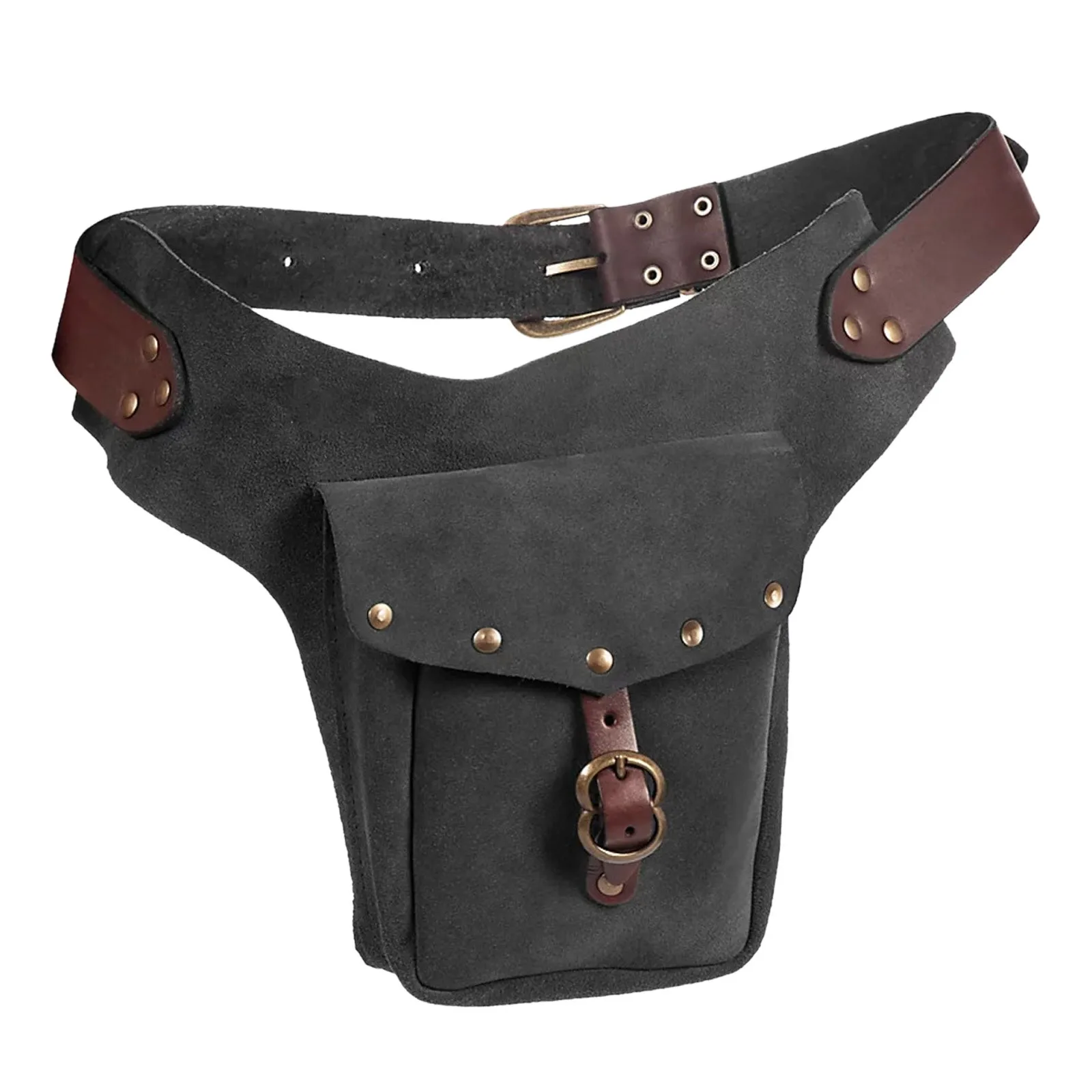 Vintage Medieval Waistpack Bag Leather Small Purse Leather Riding Hip Fanny Waist Cosplay PU Leather Vintage Pocket Belt Bag