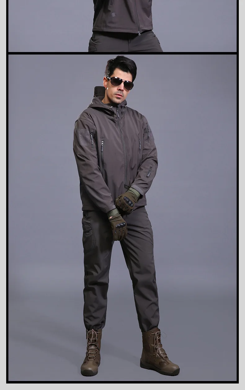 Camo Softshell-Jacke für Herren, wasserdicht, winddicht, Arbeitsanzug, Winter, Jagd, Wandern, taktischer Parka – Detail 8