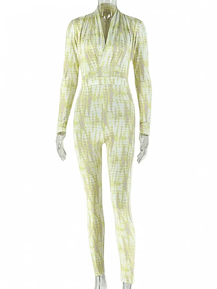 

Print Women Jumpsuits For Spring Summer Long Sleeve V-Neck Loose Fashion Streetwear Overalls Pencil Pants Trousers 2026