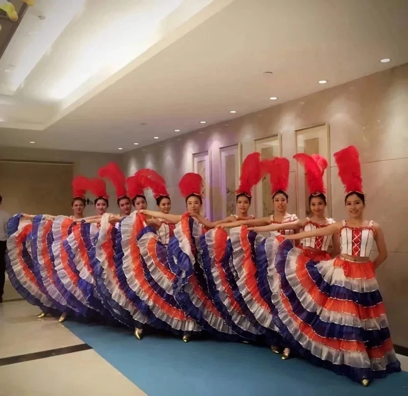 จัดส่งฟรีฝรั่งเศส Cancan เต้นรํา 360 กระโปรงชุดเวทีเซ็กซี่เปิดชุดเต้นรํา Carnival เครื่องแต่งกาย