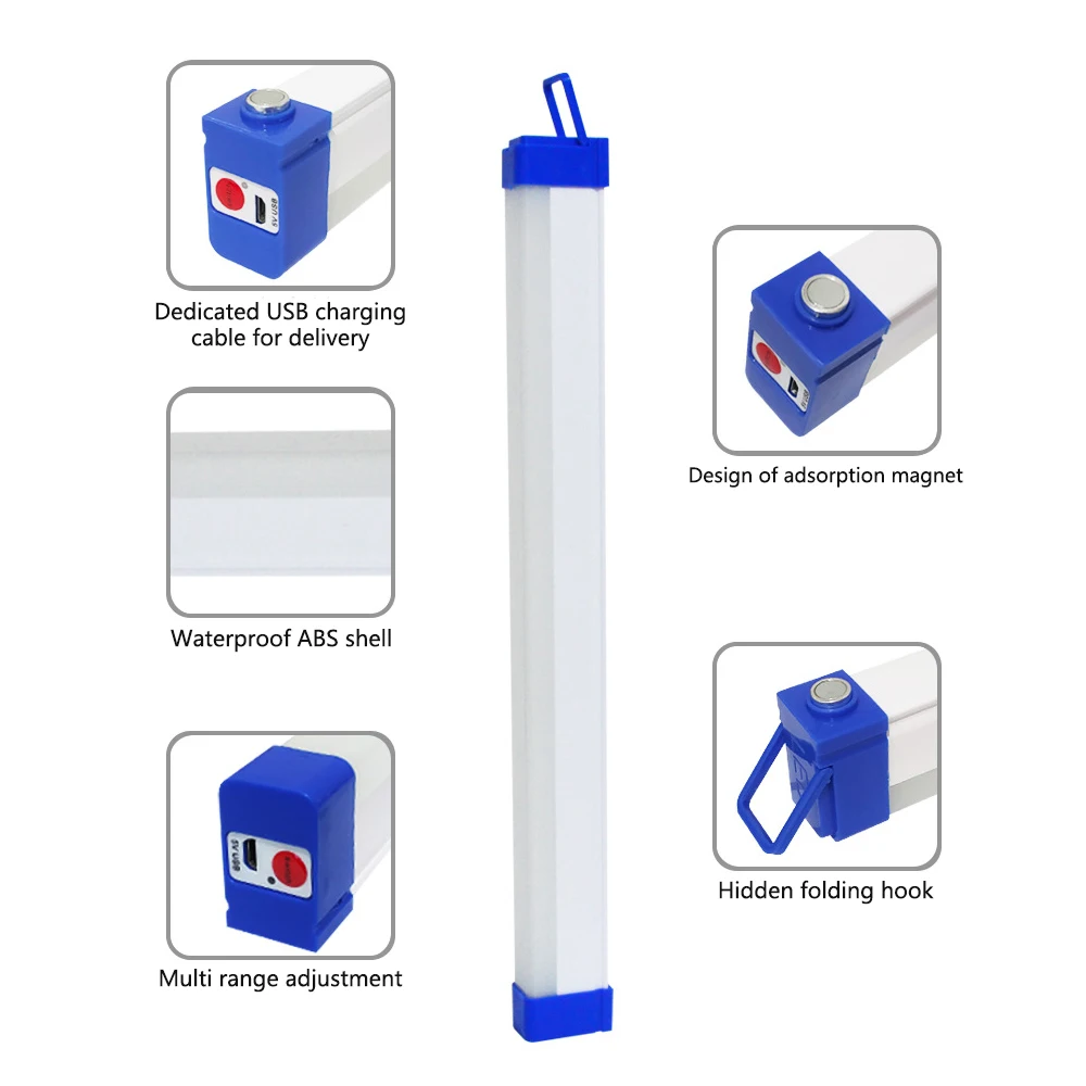 Przenośne długa taśma LED awaryjne zawieszenie magnetyczne ładujące USB włókno światłowodowe zewnętrzne światło prace kempingowe 17CM 32CM 52CM