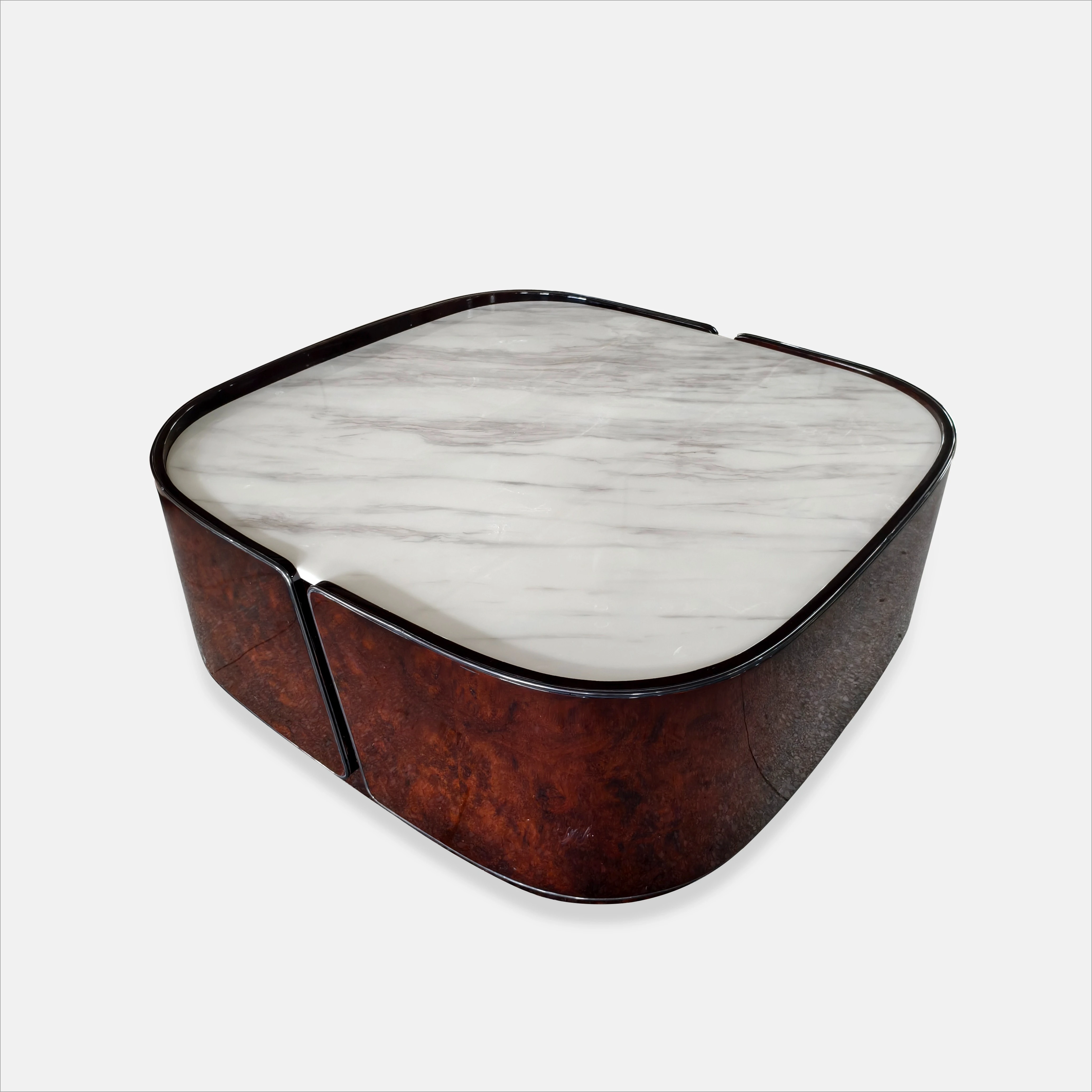 Marble coffee table with walnut fungus veneer frame, suitable for hotels and villas, elegant furniture for living spaces