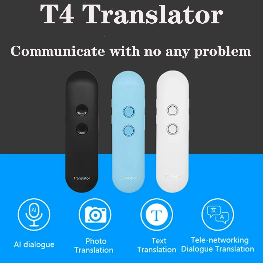 2024 T4 Portable Wireless Smart Translator 40 Languages Two-Way Real Time Instant Voice Translator APP Bluetooth Multi-Language