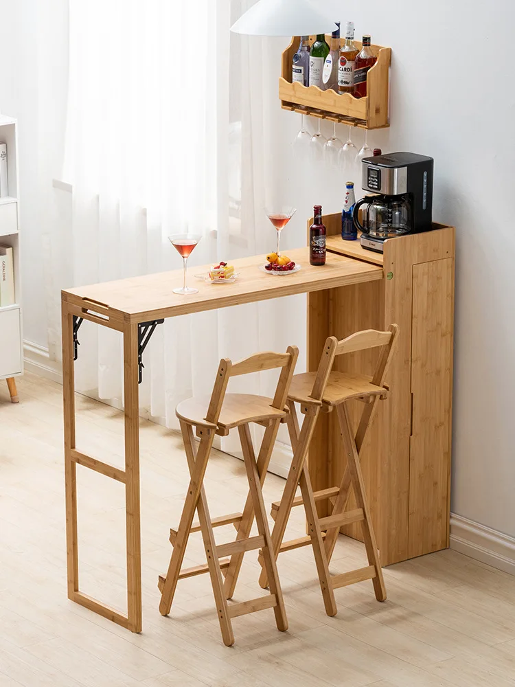 Solid wood folding bar table Home window Modern small bar Living room high Balcony dining table Free installation