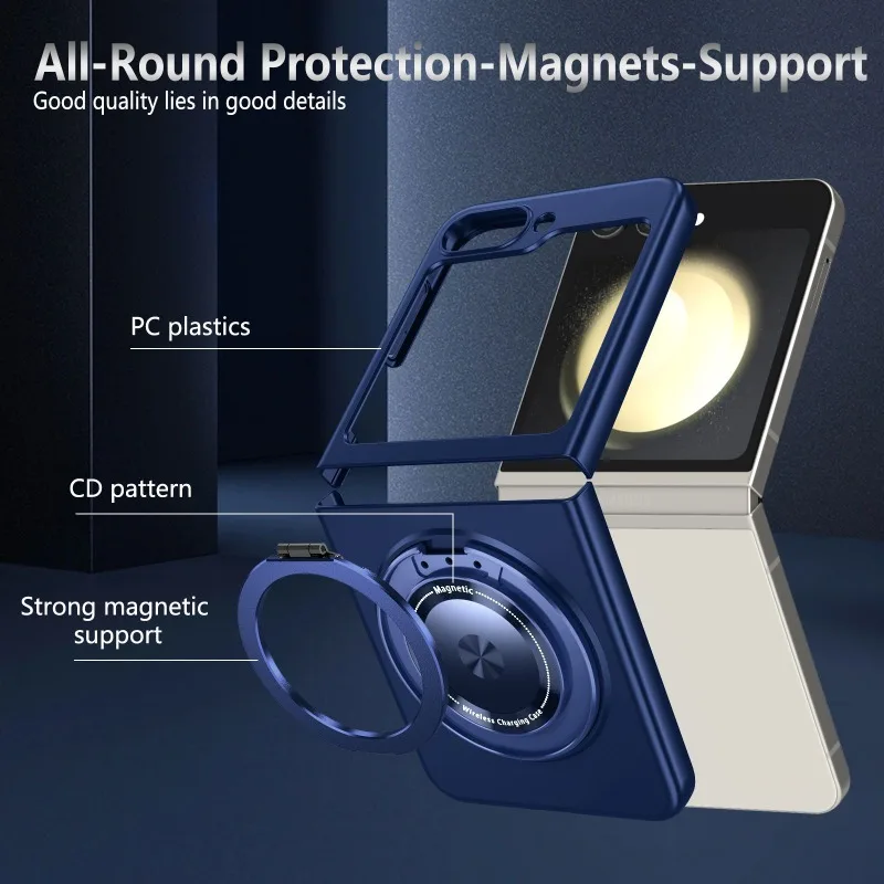 360° Magnetic Rotate Holder Ring Phone Case for Samsung Galaxy Z Flip 6 5 4 Flip6 Flip5 Flip4 Flip3 Hard Shell Protection Cover