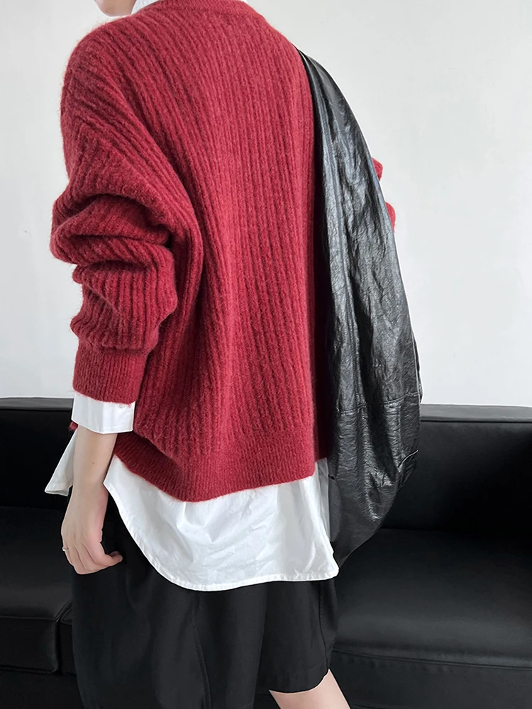 [EAM] Dark Gray Big Size Elegant Knitting Cardigan Sweater O-Neck Long Sleeve Women New Fashion Tide Spring Autumn 2024 1DH7725