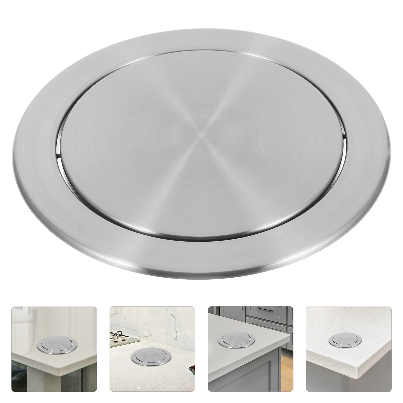 

1pc Stainless Steel Recessed Trash Can Lid Round Countertop Swing Cover For Kitchen Bathroom Built-In Waste Bin Replacement