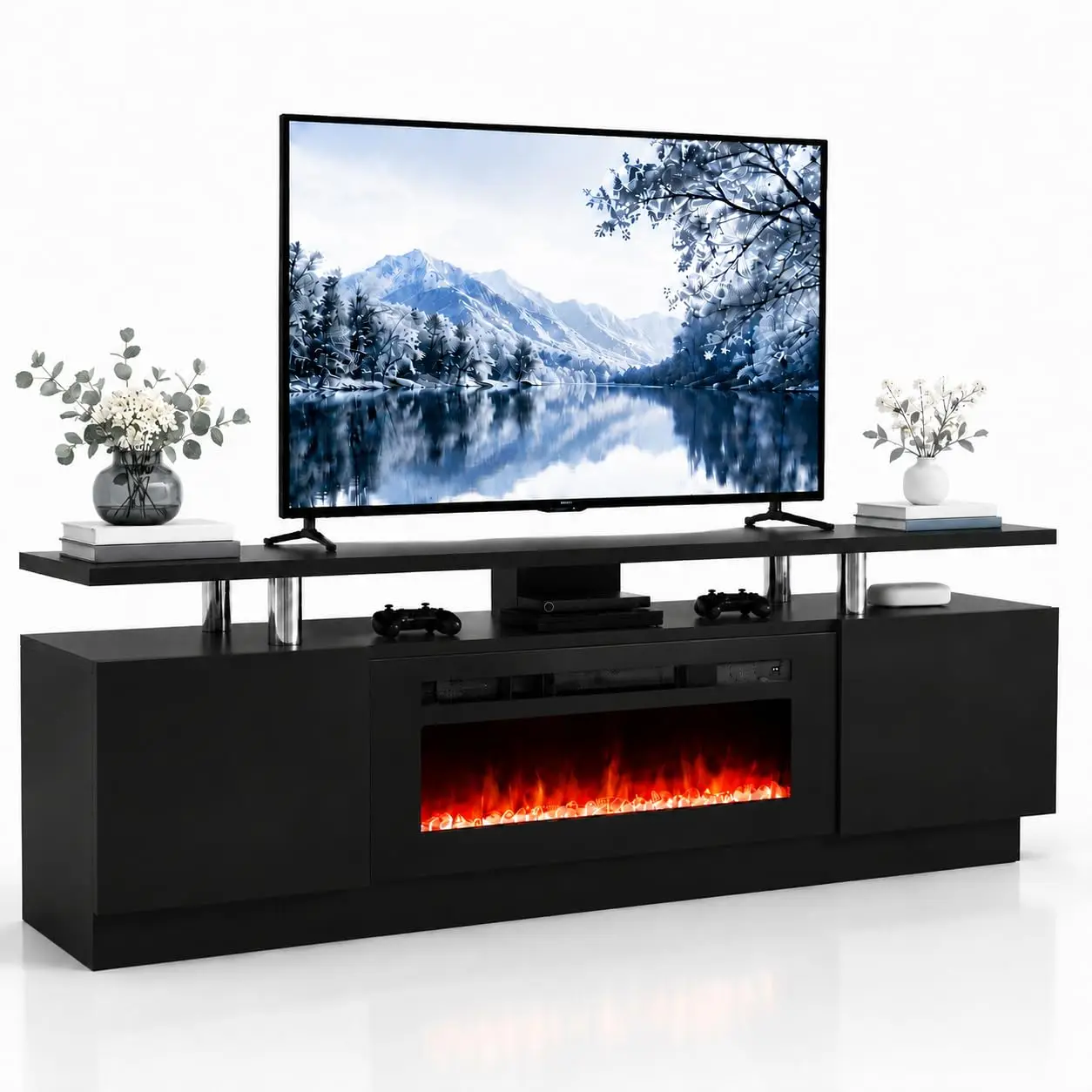 60 Inch Electric Fireplace TV Stand Media Console For 65 Inch TV With Storage & LED Flames, Customized