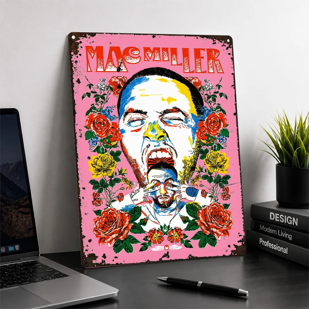 Mac Miller Floral Portrait Textured Metal Poster Pop Inspired Wall Art For Music Studio Customized Aluminum Sign Rap Fan Gift